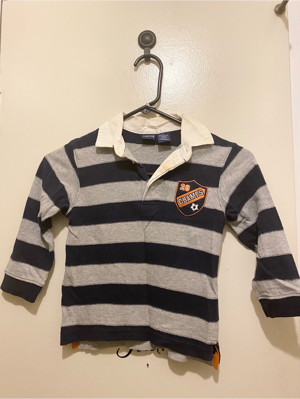 C) Cherokee Navy & Gray Striped Rugby Polo Shirt for Kids 3T